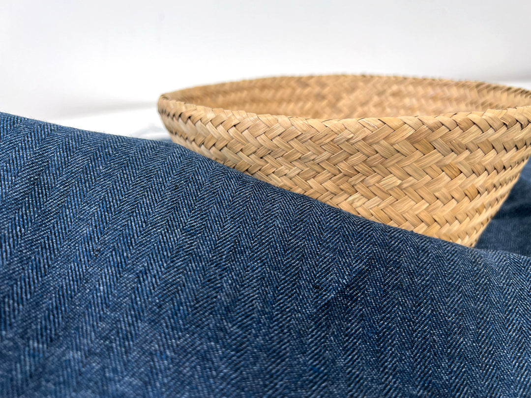 Linen Blend Herringbone Chambray Fabric with Stretch – Medium Weight 8013 8014 8200