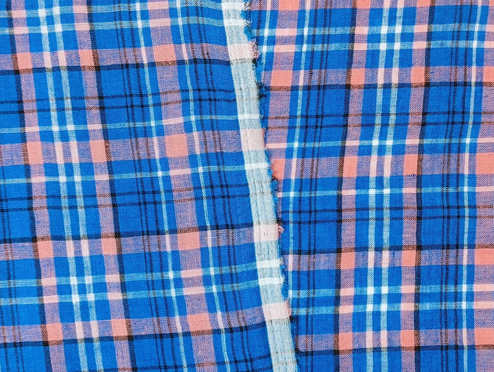 Contemporary Blue Tartan Plaid: 100% Linen Fabric, Medium-Light Weight 7570 - The Linen Lab - Blue