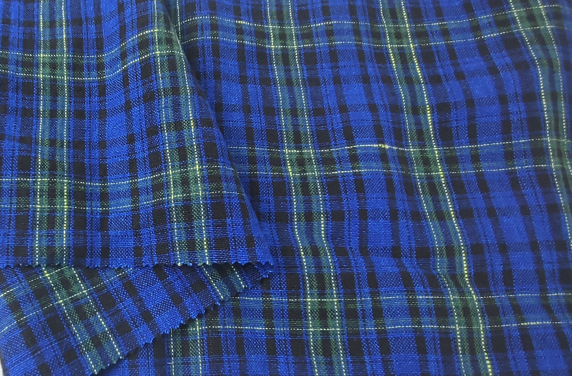 Dark Blue Plaid: 100% Linen Heavyweight Fabric 7755 - The Linen Lab - Blue