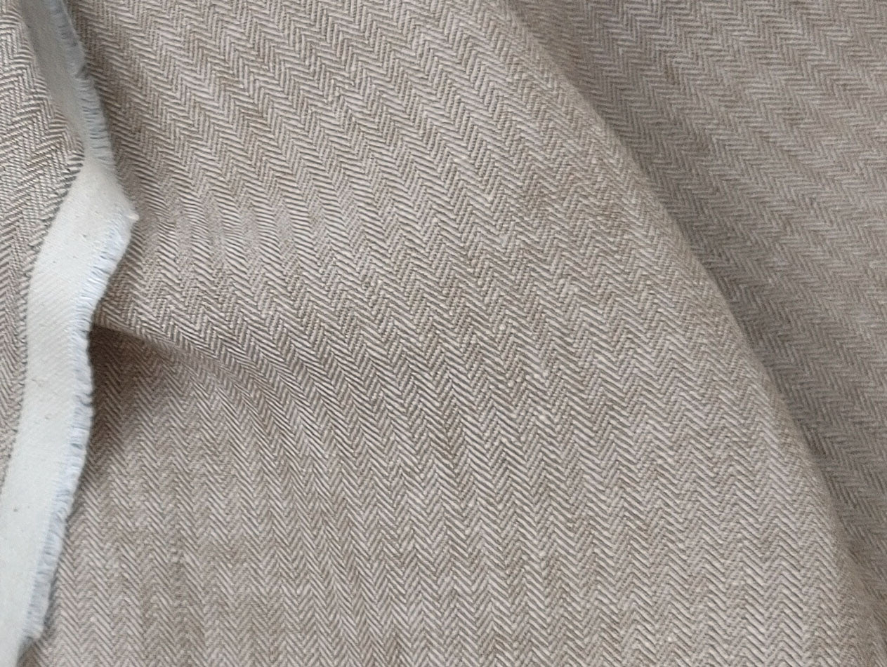 HBT Linen Ramie Cotton Blend Fabric: Yarn Dyed Chambray, Medium Weight 7837 7838 7840 - The Linen Lab - Beige(Dark)