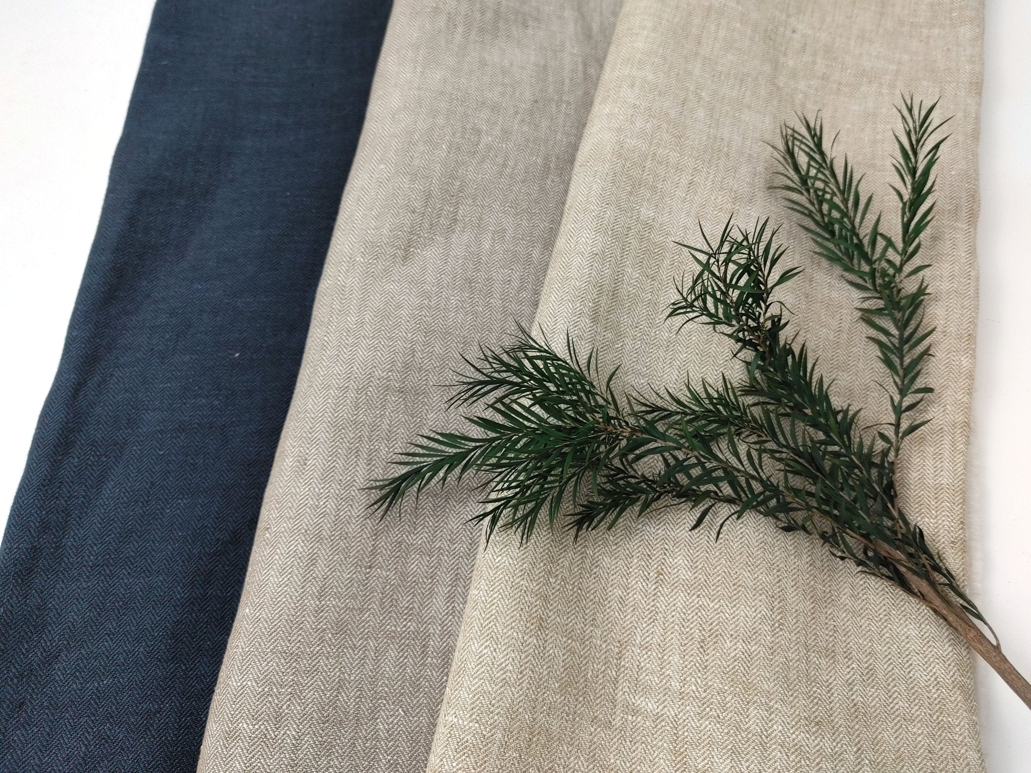 HBT Linen Ramie Cotton Blend Fabric: Yarn Dyed Chambray, Medium Weight 7837 7838 7840 - The Linen Lab - Gray(Dark)