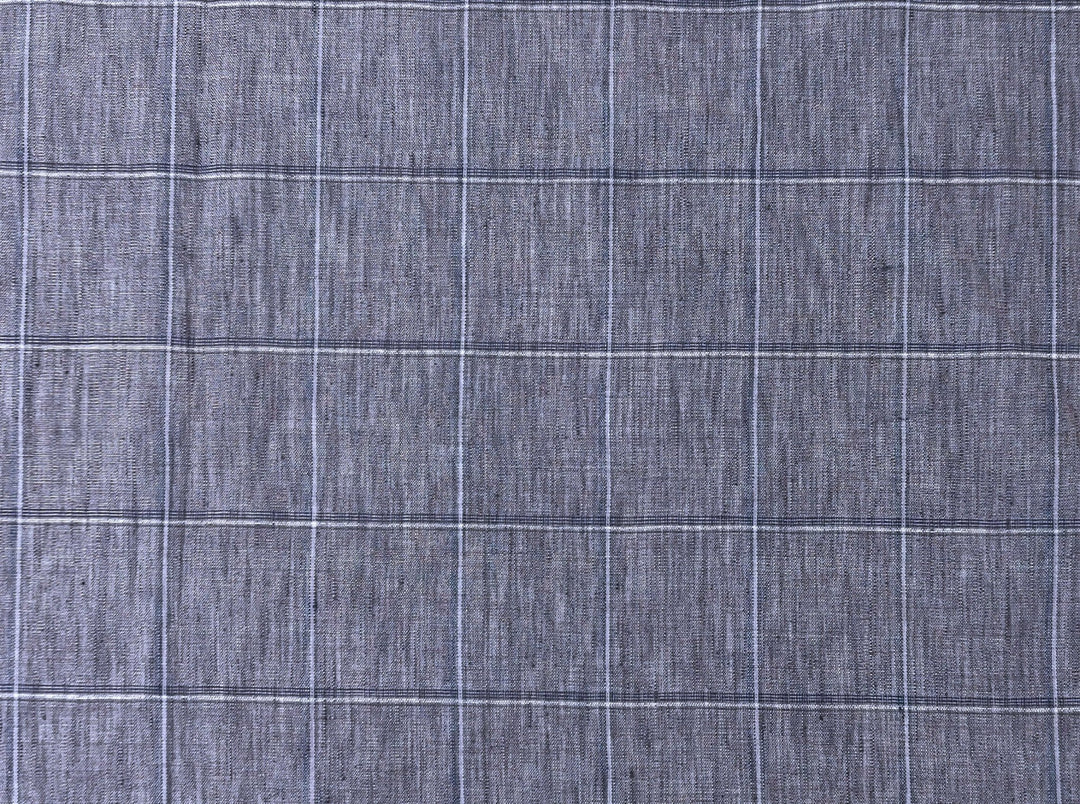 Lightweight Grey Window Pane Check: 100% Linen Fabric 3850 - The Linen Lab - Gray