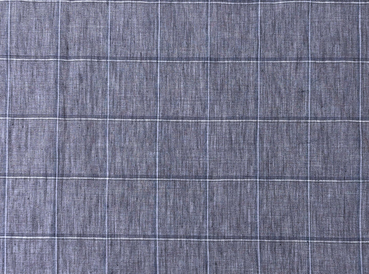 Lightweight Grey Window Pane Check: 100% Linen Fabric 3850 - The Linen Lab - Gray
