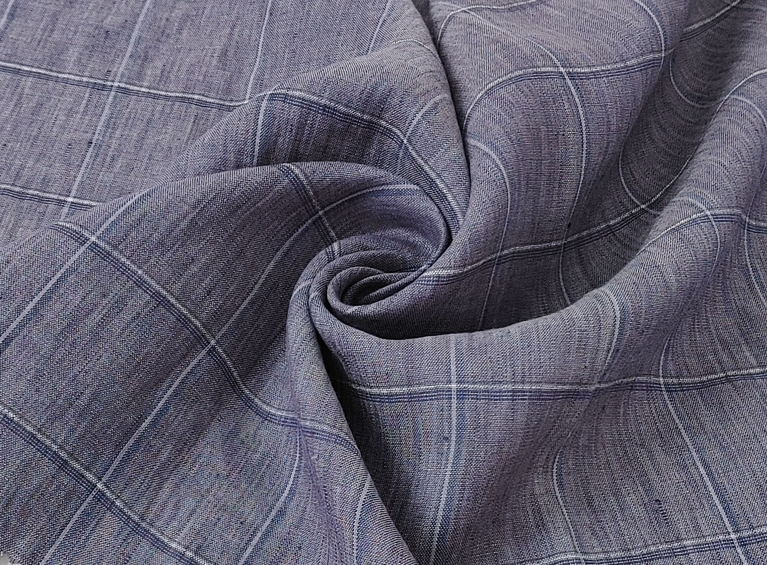 Lightweight Grey Window Pane Check: 100% Linen Fabric 3850 - The Linen Lab - Gray