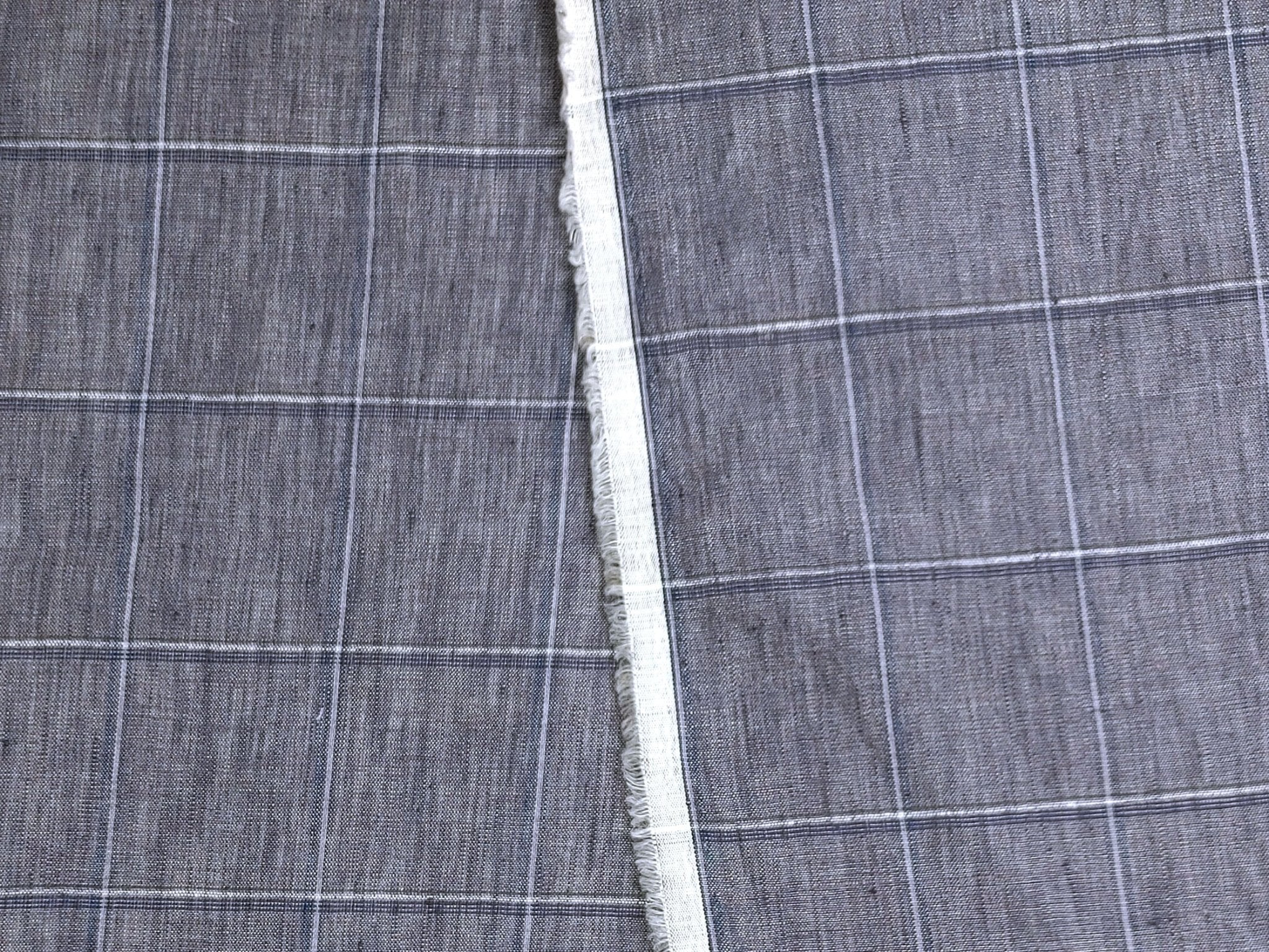 Lightweight Grey Window Pane Check: 100% Linen Fabric 3850 - The Linen Lab - Gray