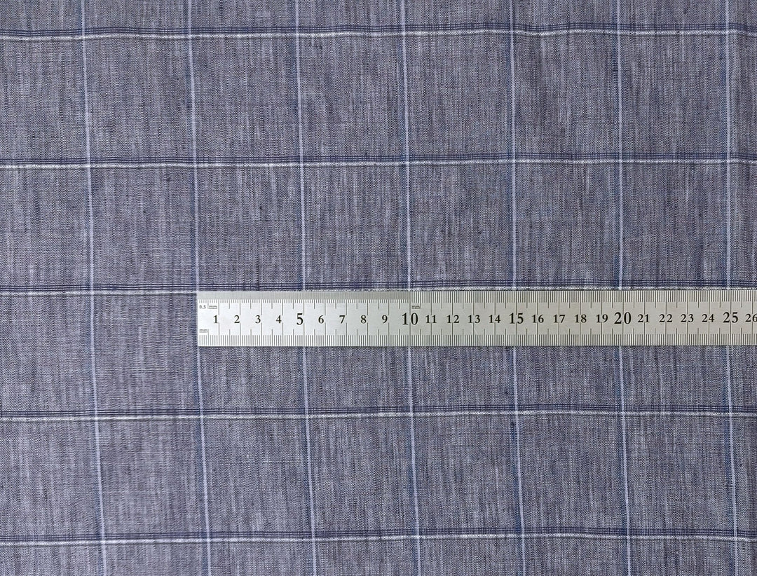 Lightweight Grey Window Pane Check: 100% Linen Fabric 3850 - The Linen Lab - Gray