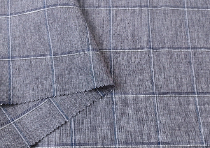 Lightweight Grey Window Pane Check: 100% Linen Fabric 3850 - The Linen Lab - Gray