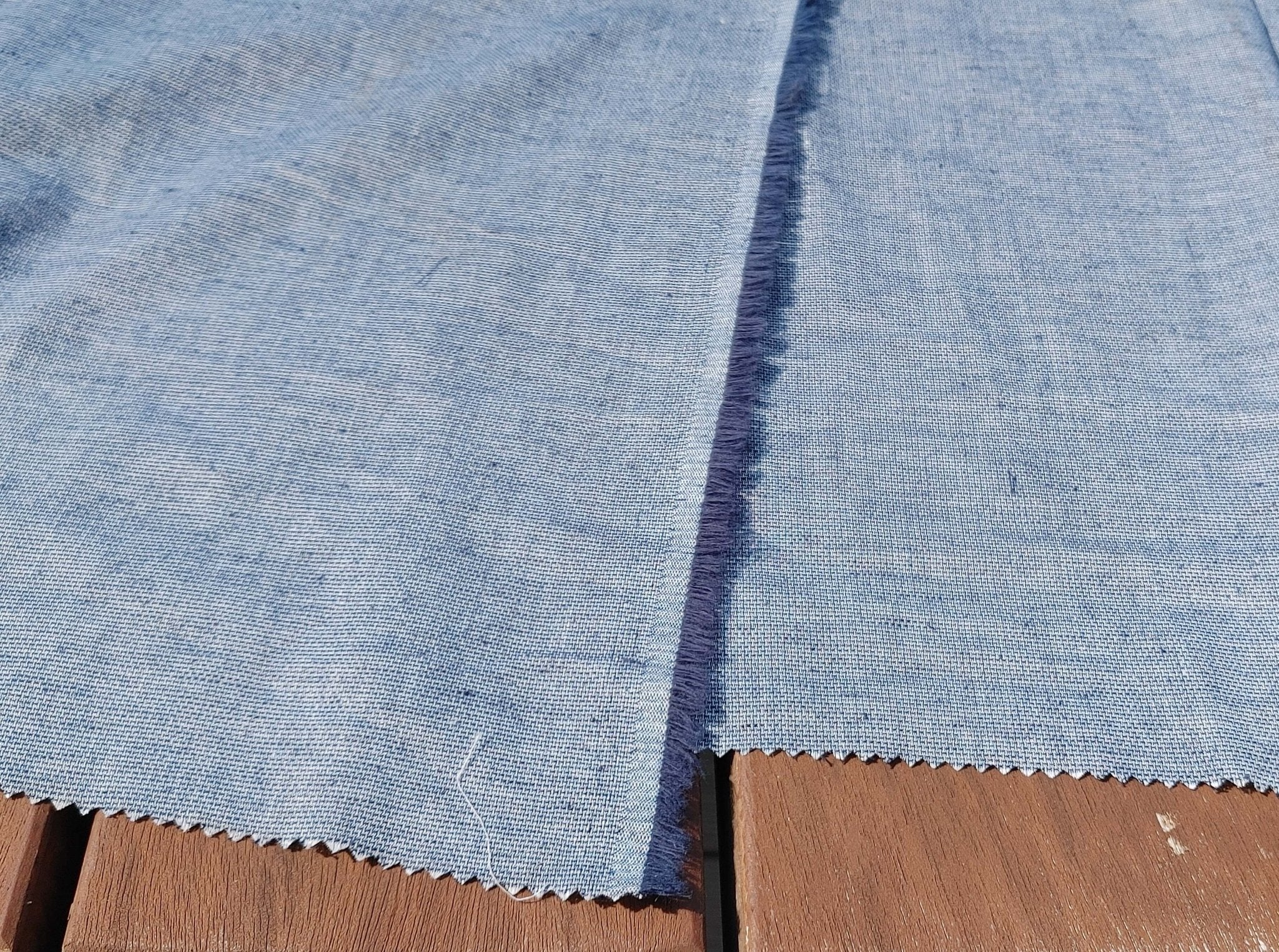 Linen Cotton Polyester Fabric: Navy Chambray Dobby Weave, Light Weight 6299 - The Linen Lab - Navy