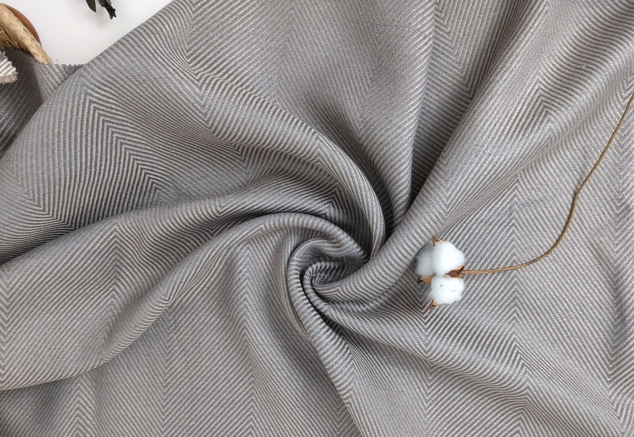 Luxurious Linen-Rayon HBT Fabric: Big Size with Two-Tone Chambray Design 6062 6063 - The Linen Lab - Beige