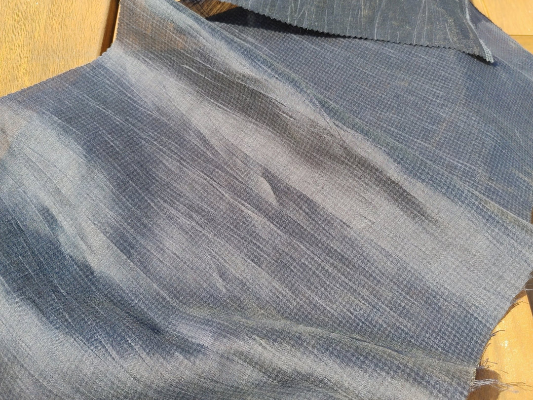 Naval Linen Polyester Fabric with Crease Effect and Printed Houndstooth Pattern 3583 - The Linen Lab - Navy