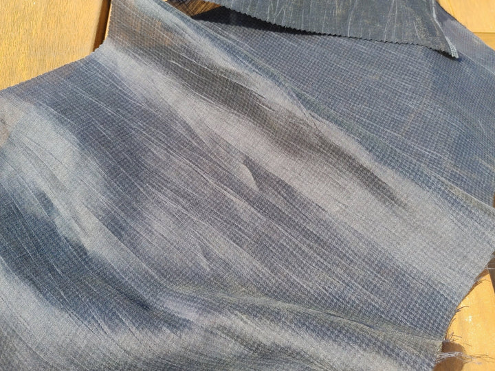 Naval Linen Polyester Fabric with Crease Effect and Printed Houndstooth Pattern 3583 - The Linen Lab - Navy
