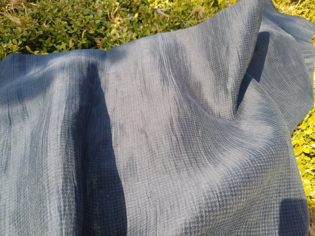 Naval Linen Polyester Fabric with Crease Effect and Printed Houndstooth Pattern 3583 - The Linen Lab - Navy