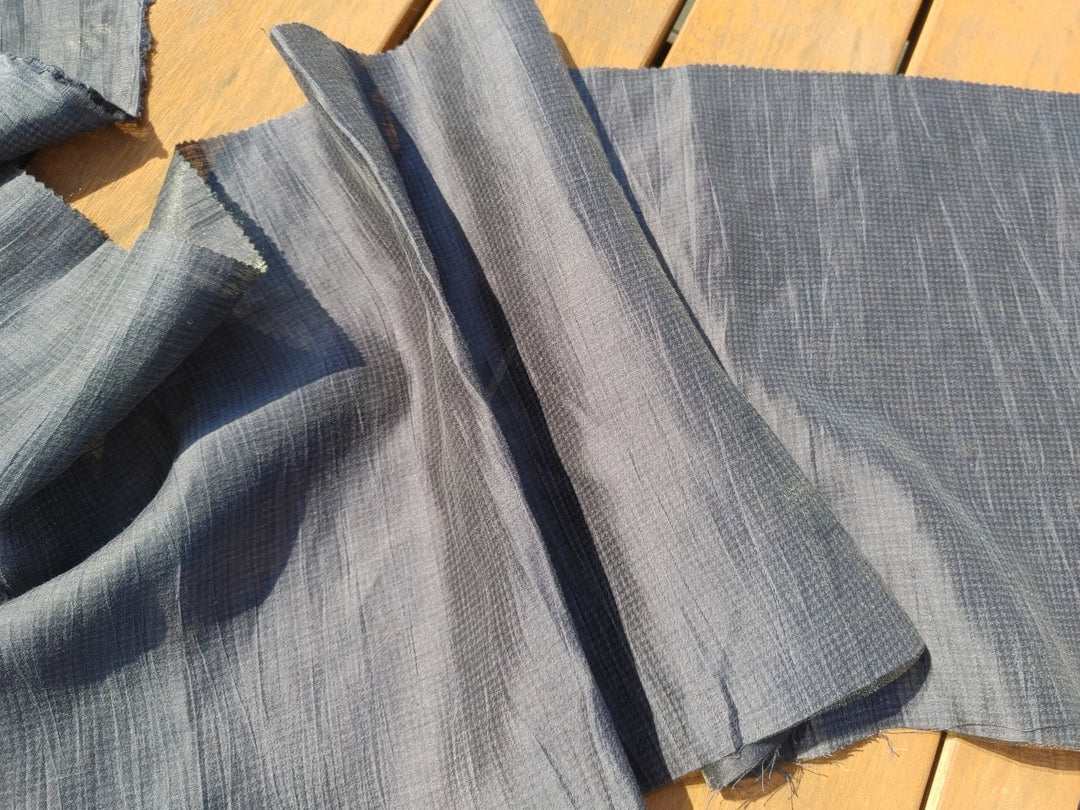 Naval Linen Polyester Fabric with Crease Effect and Printed Houndstooth Pattern 3583 - The Linen Lab - Navy