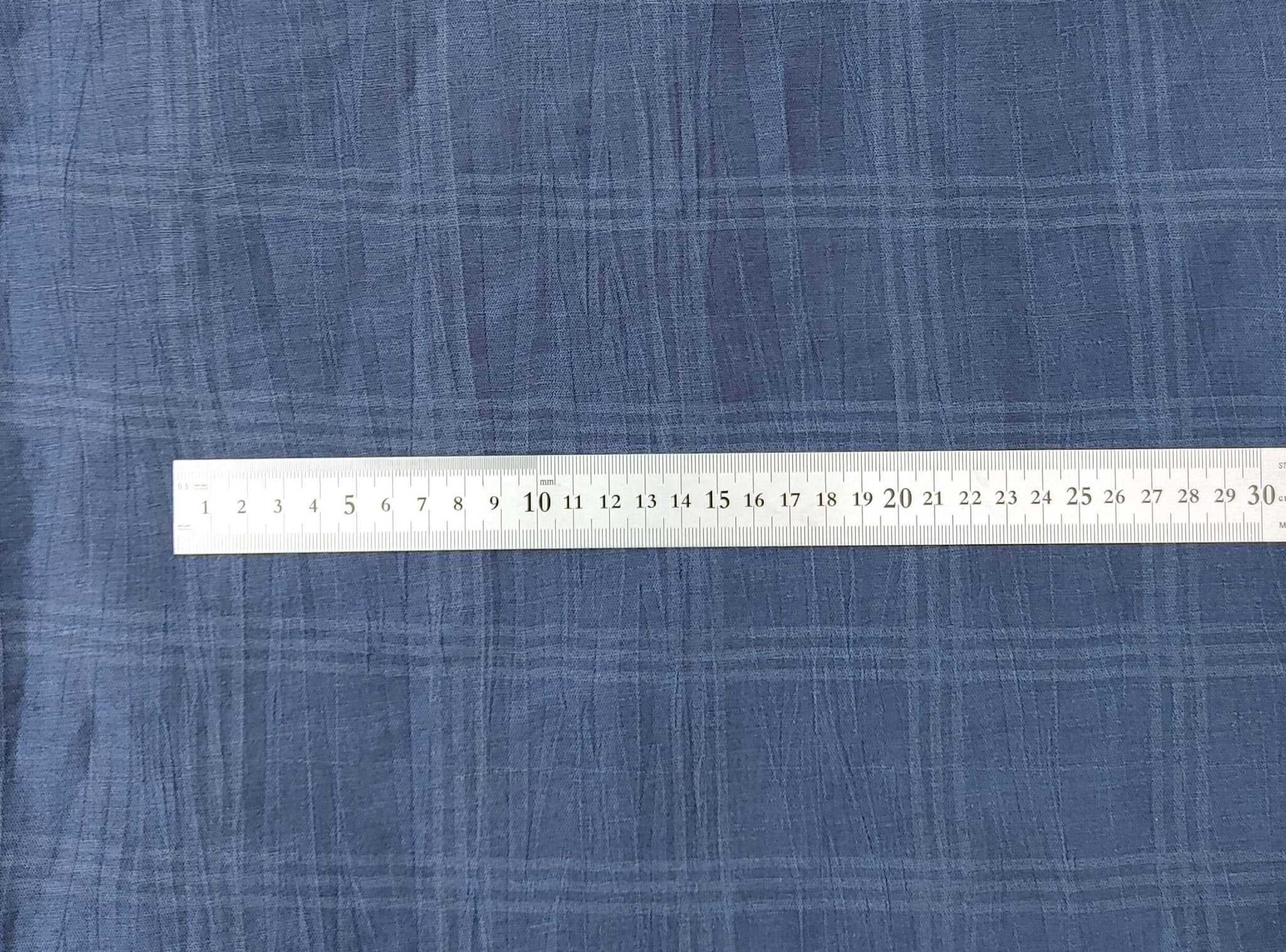 Naval Linen Polyester Fabric with Crease Effect and Printed Plaid Pattern 3578 - The Linen Lab - Navy