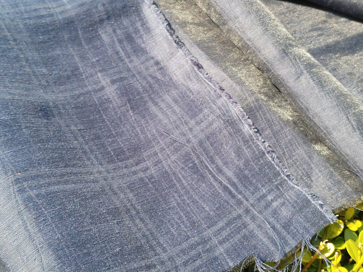 Naval Linen Polyester Fabric with Crease Effect and Printed Plaid Pattern 3578 - The Linen Lab - Navy