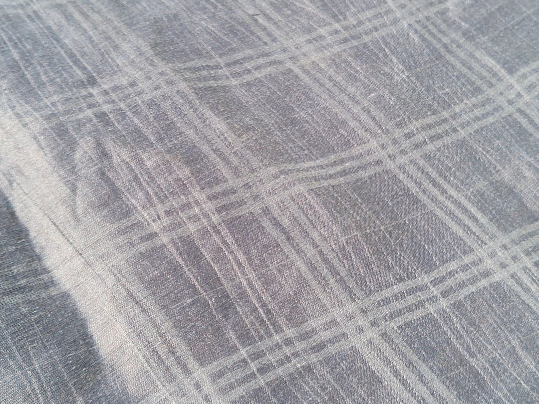 Naval Linen Polyester Fabric with Crease Effect and Printed Plaid Pattern 3578 - The Linen Lab - Navy