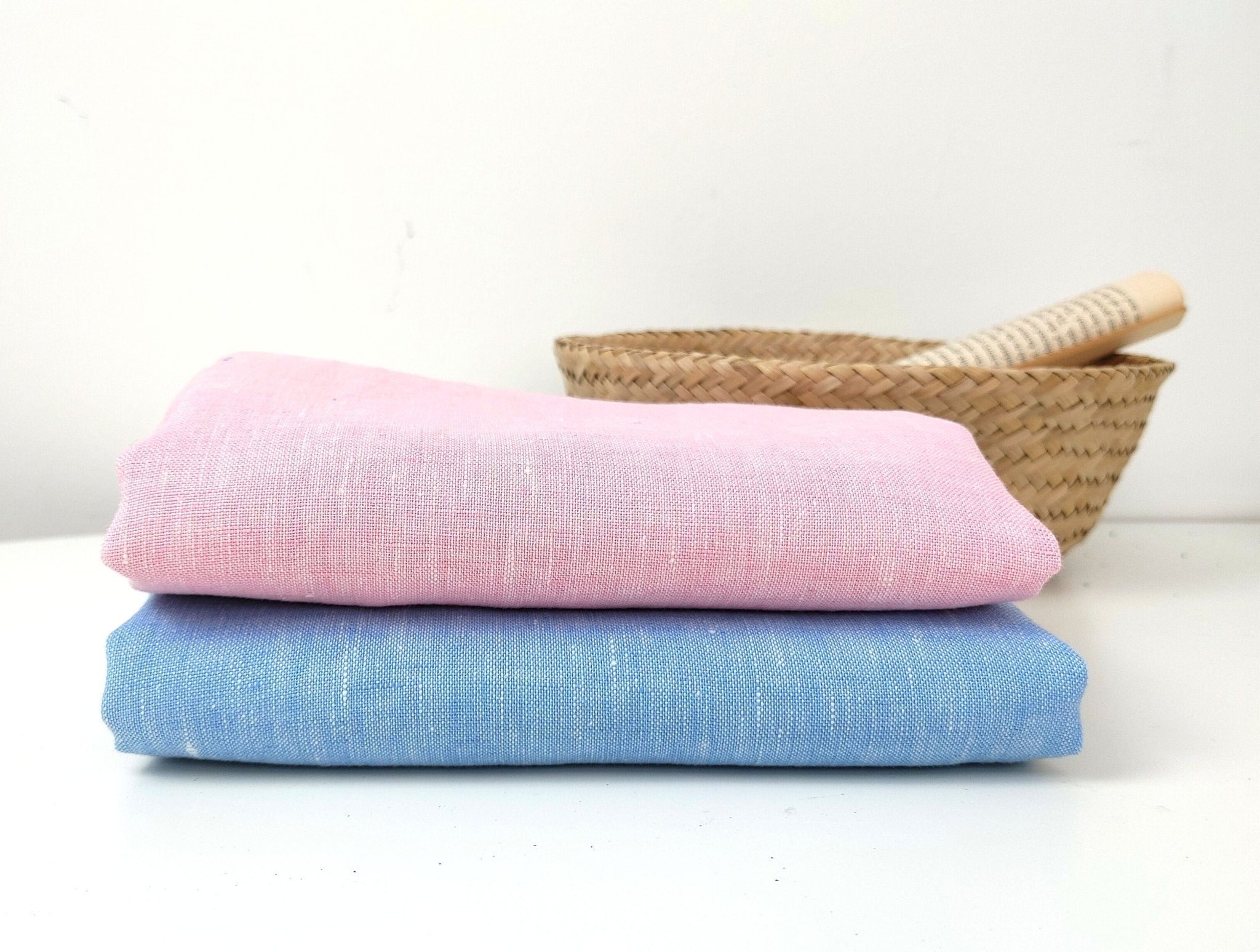 Premium 100% Linen Chambray Fabric - Medium-Light Weight, Plain Weave 7800 7801 - The Linen Lab - Pink