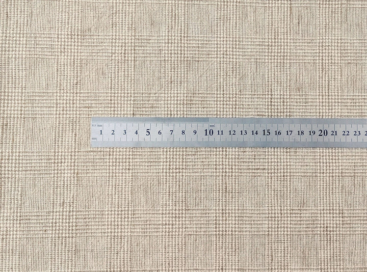 Premium Linen Cotton Beige Glen Plaid Fabric Heavy Weight: Timeless Elegance for Your Wardrobe and Home Décor 7598 - The Linen Lab - Beige