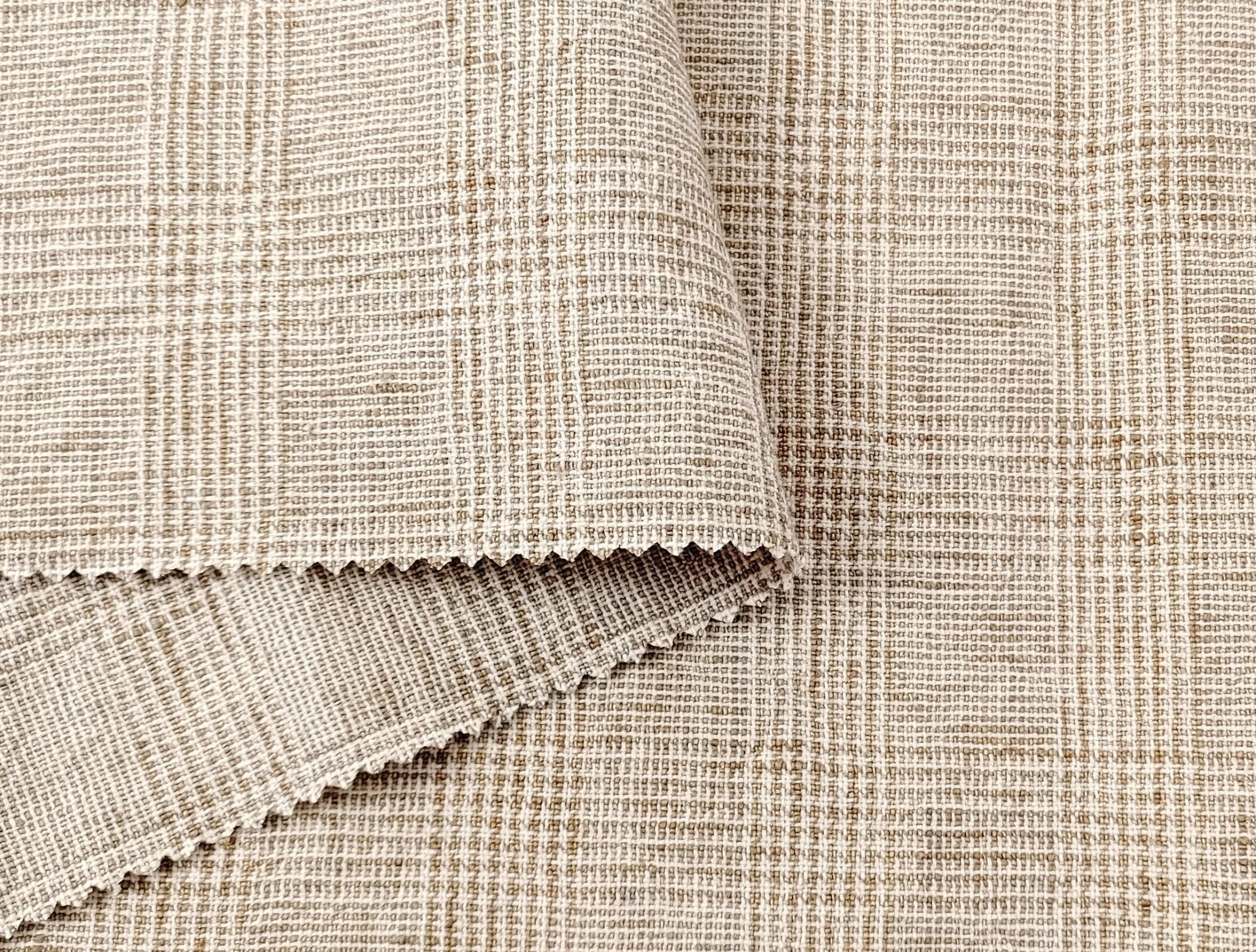 Premium Linen Cotton Beige Glen Plaid Fabric Heavy Weight: Timeless Elegance for Your Wardrobe and Home Décor 7598 - The Linen Lab - Beige
