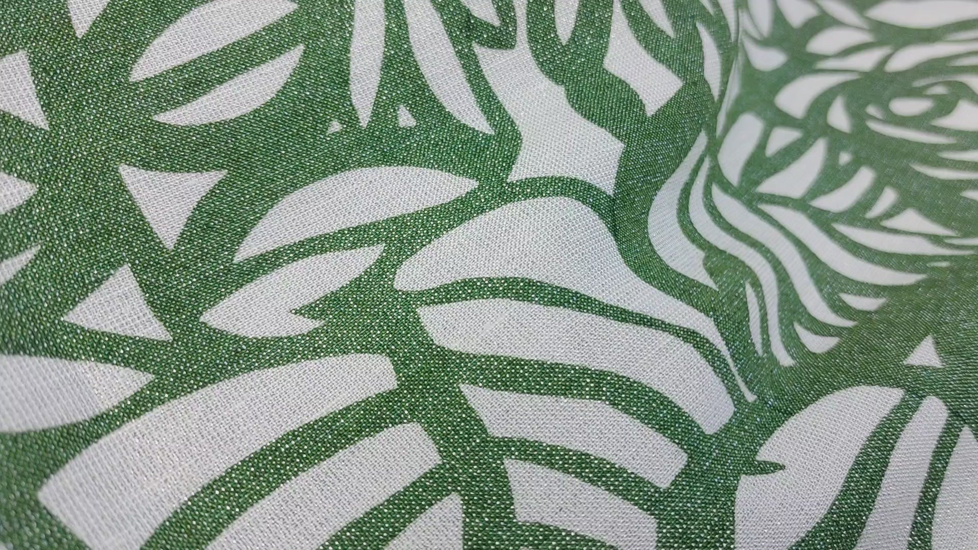 Linen Tencel Lurex Blend Fabric in Green Leaf Print 4082