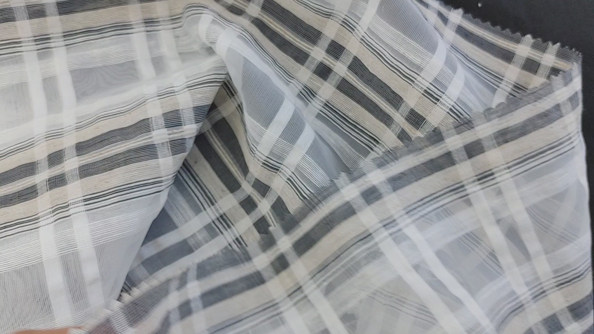 Grey Melange Plaid Linen-Rayon-Polyester Sheer Fabric 1758