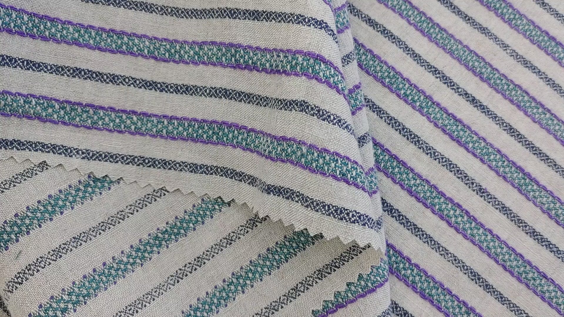 100% Linen Horizontal Stripe Jacquard Fabric 6598