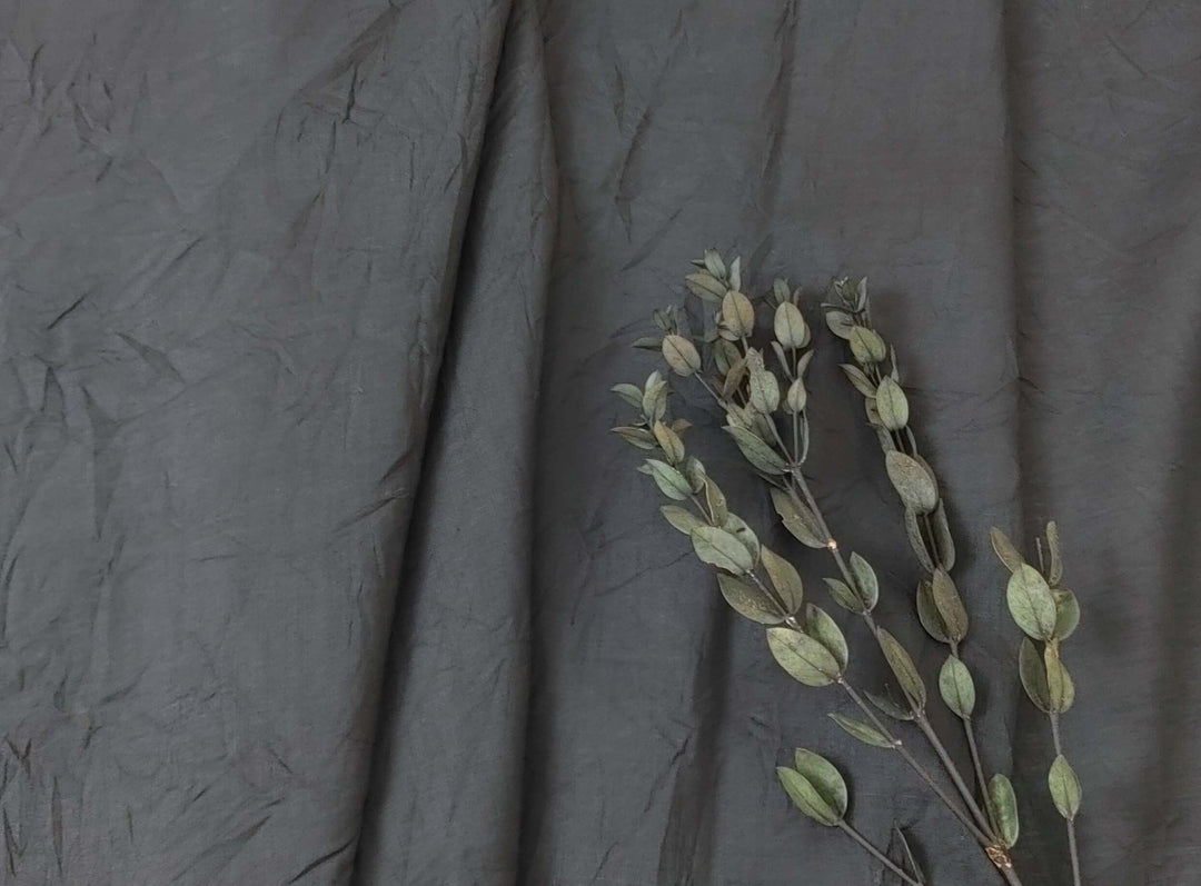 Ramie Polyester Fabric - Black Color with Crease Wrinkle Effect, Lightweight 7863 - The Linen Lab - Black