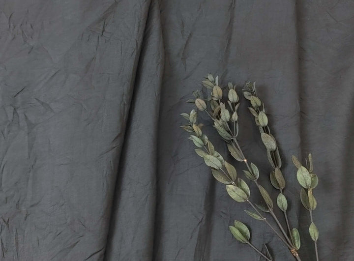 Ramie Polyester Fabric - Black Color with Crease Wrinkle Effect, Lightweight 7863 - The Linen Lab - Black