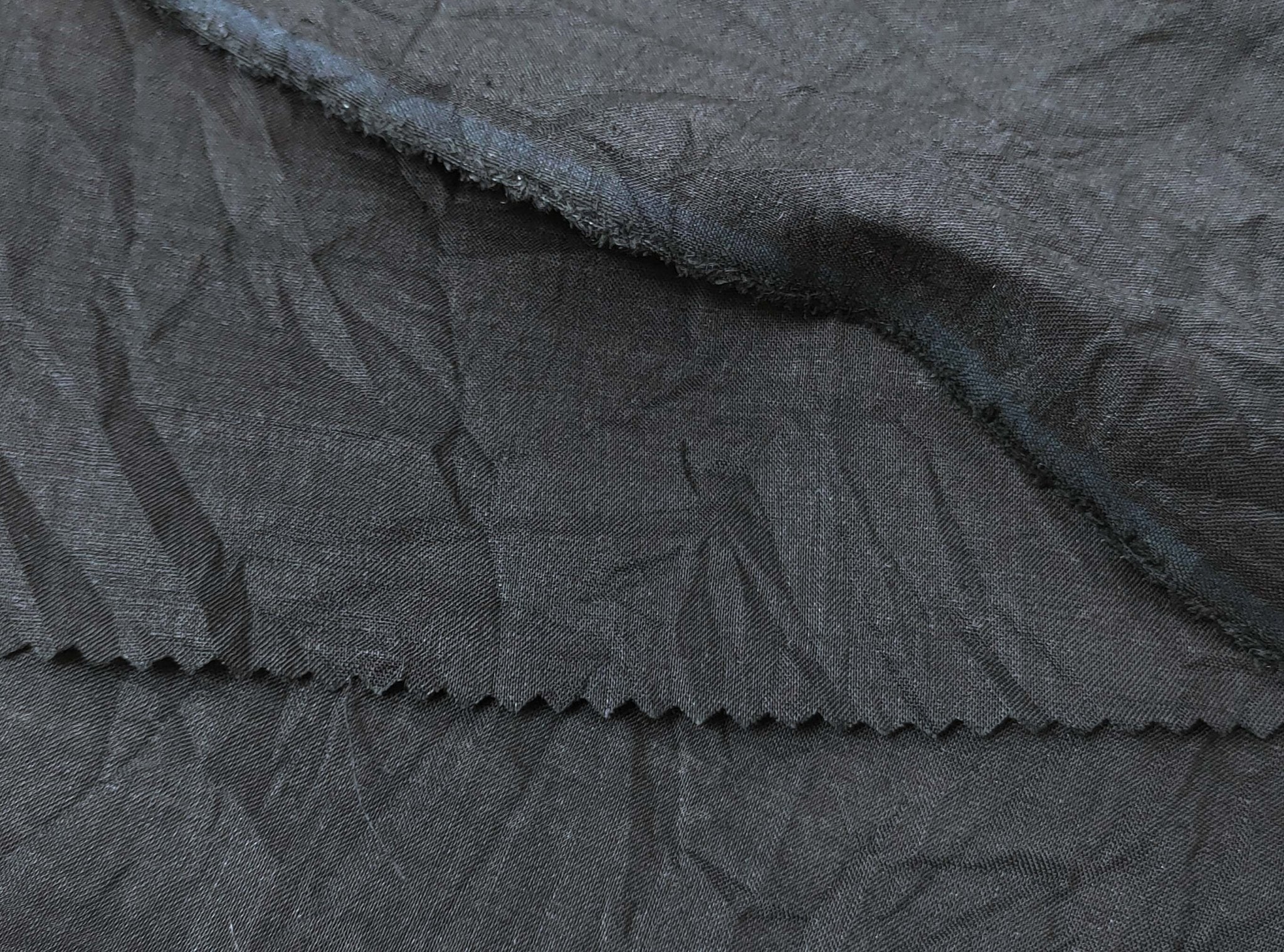 Ramie Polyester Fabric - Black Color with Crease Wrinkle Effect, Lightweight 7863 - The Linen Lab - Black