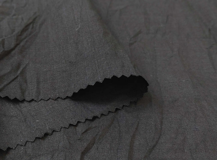 Ramie Polyester Fabric - Black Color with Crease Wrinkle Effect, Lightweight 7863 - The Linen Lab - Black