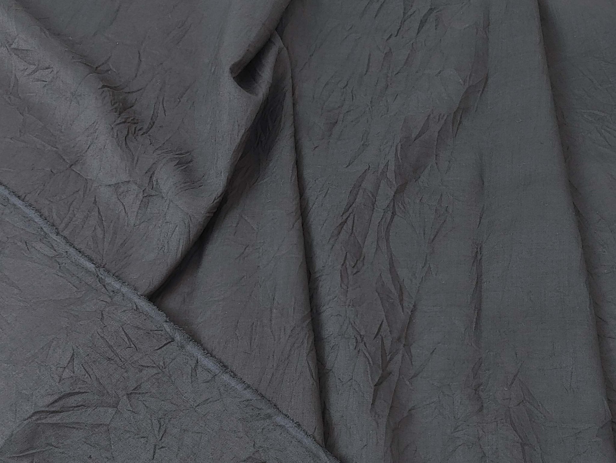 Ramie Polyester Fabric - Black Color with Crease Wrinkle Effect, Lightweight 7863 - The Linen Lab - Black