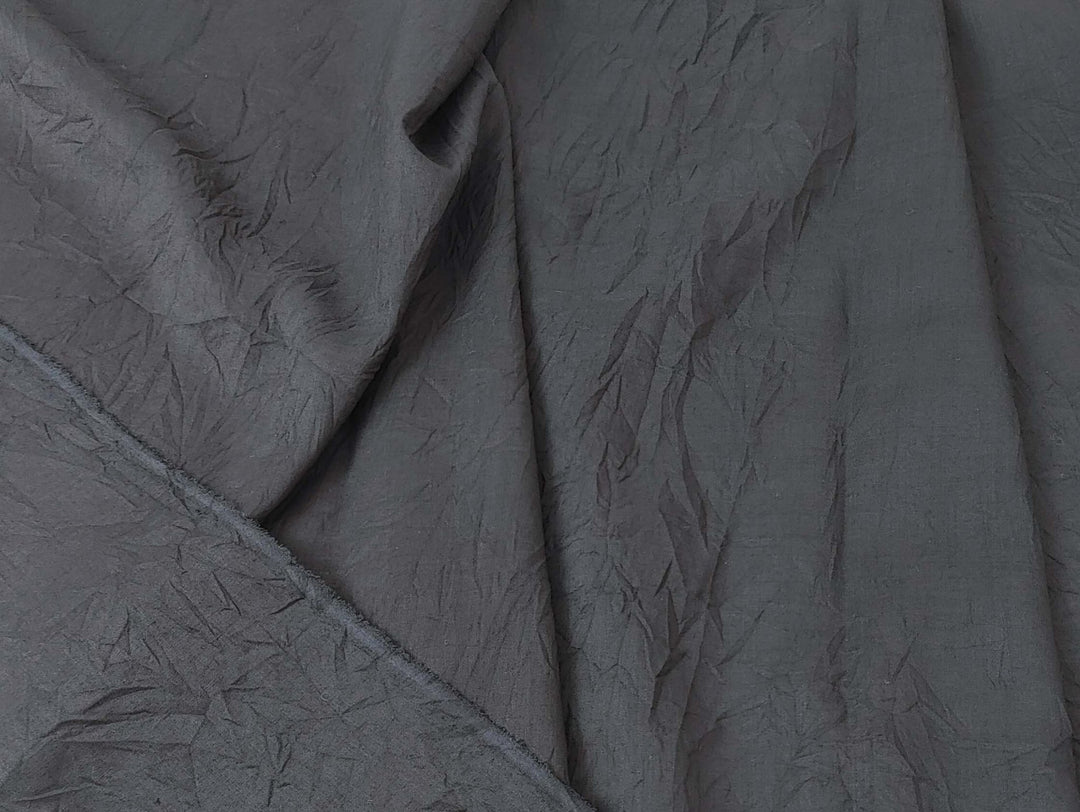Ramie Polyester Fabric - Black Color with Crease Wrinkle Effect, Lightweight 7863 - The Linen Lab - Black