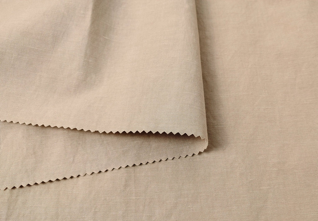 Soft Beige Linen Blend: Dobby Weave with Warp Span Stretch Fabric 7787 - The Linen Lab - Beige