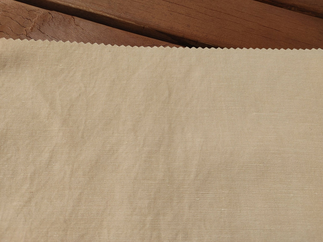 Soft Beige Linen Blend: Dobby Weave with Warp Span Stretch Fabric 7787 - The Linen Lab - Beige