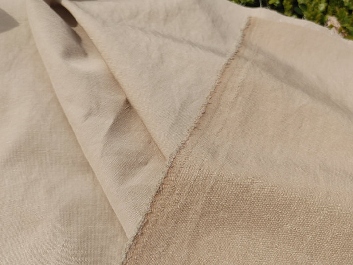 Soft Beige Linen Blend: Dobby Weave with Warp Span Stretch Fabric 7787 - The Linen Lab - Beige