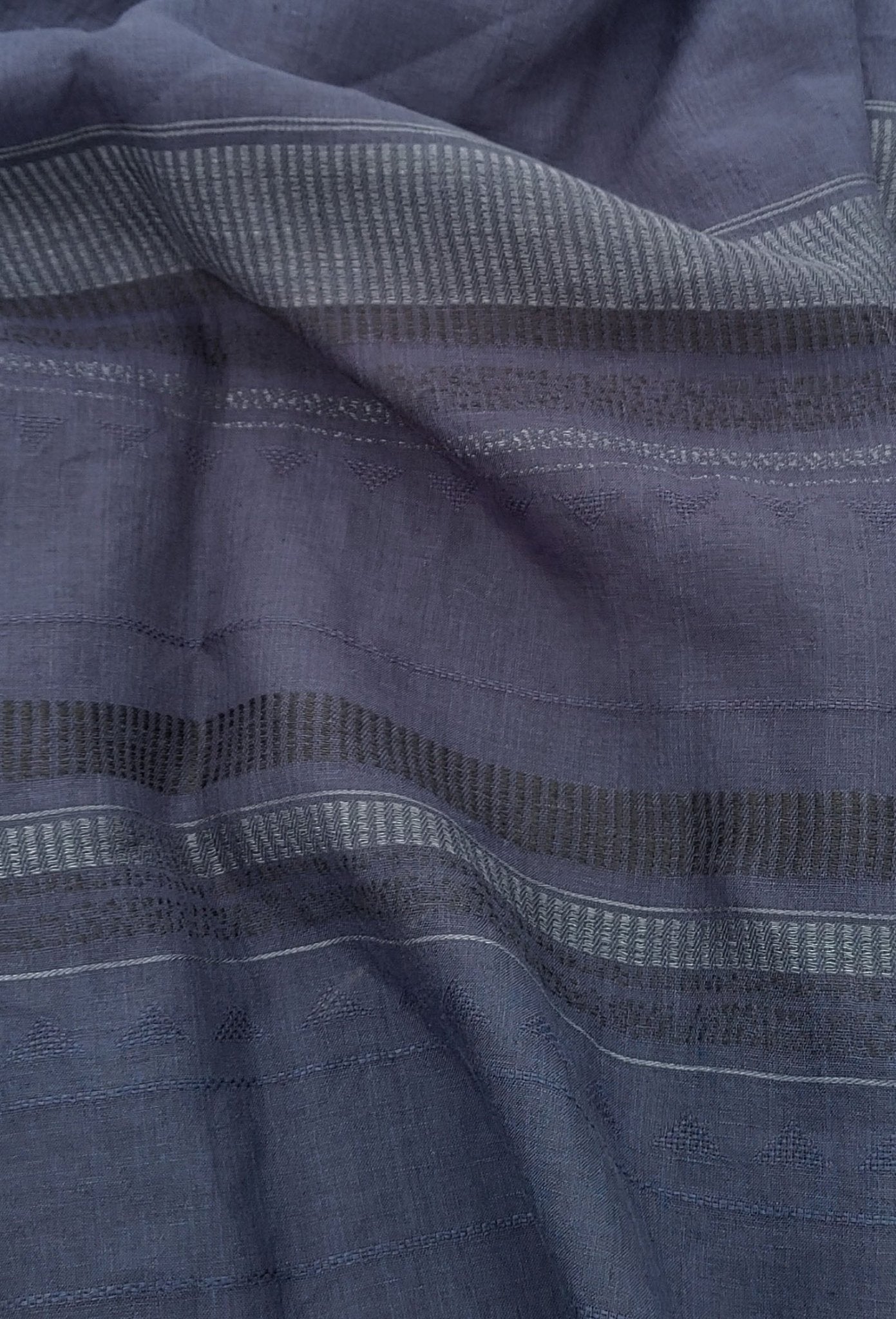 100% Linen Blend Jacquard Fabric with Navy Horizontal Stripes and Unique Weaving Structure 4883 - The Linen Lab - Navy