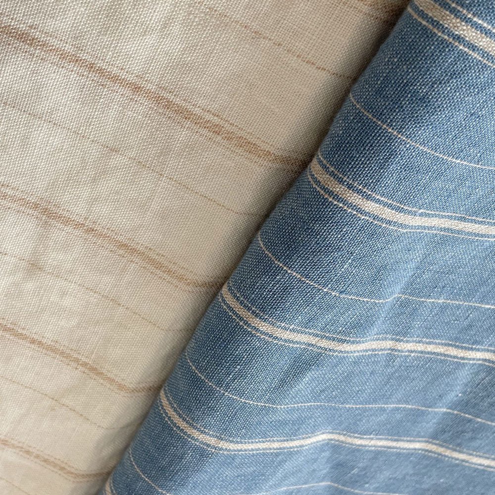100% Linen Dobby Stripe Fabric 14s 40lea (6525 6526) - The Linen Lab - 6525 blue