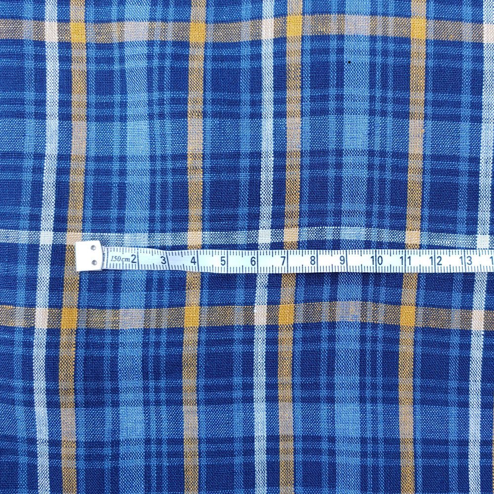 100% Linen Fabric Blue Plaid Medium Weight 6618 - The Linen Lab - Blue 6618