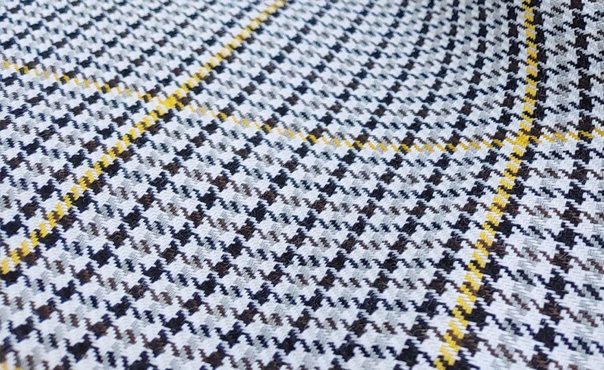 100% Linen Fabric Houndstooth and Windowpane Check Heavy Weight - The Linen Lab - Yellow