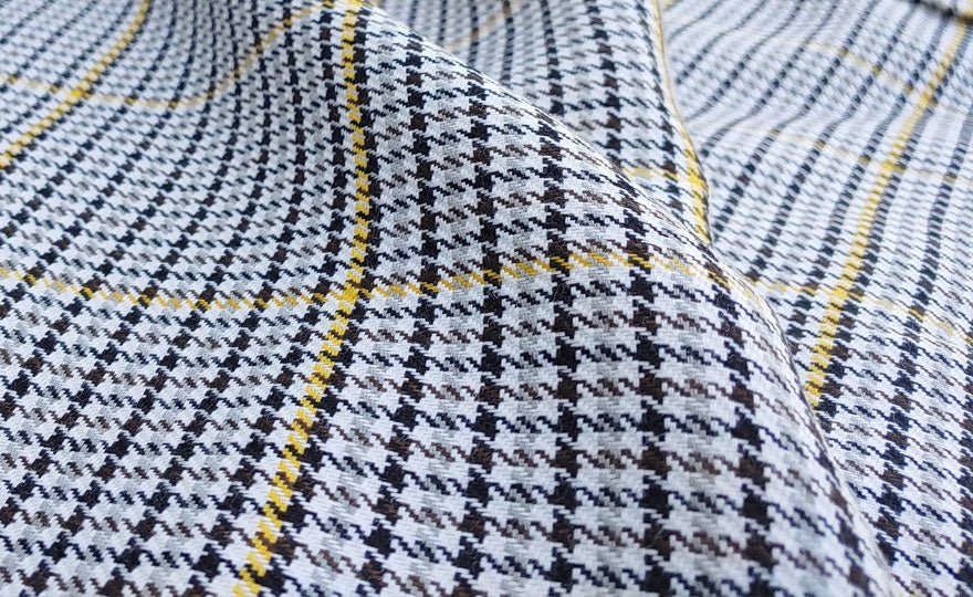 100% Linen Fabric Houndstooth and Windowpane Check Heavy Weight - The Linen Lab - Yellow