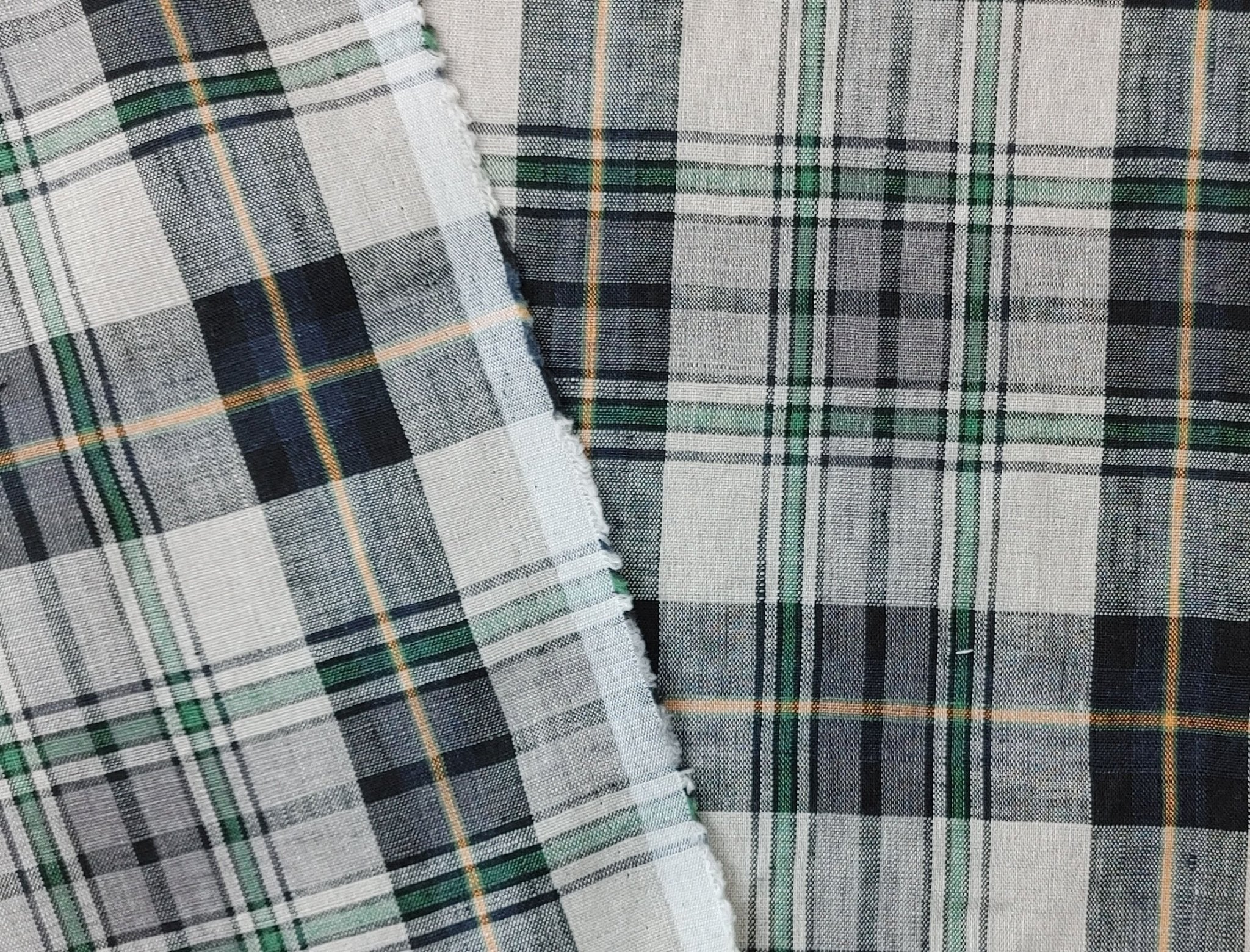 100% Linen Fabric in Medium Weight with Classic Plaid Design 7155 - The Linen Lab - Beige