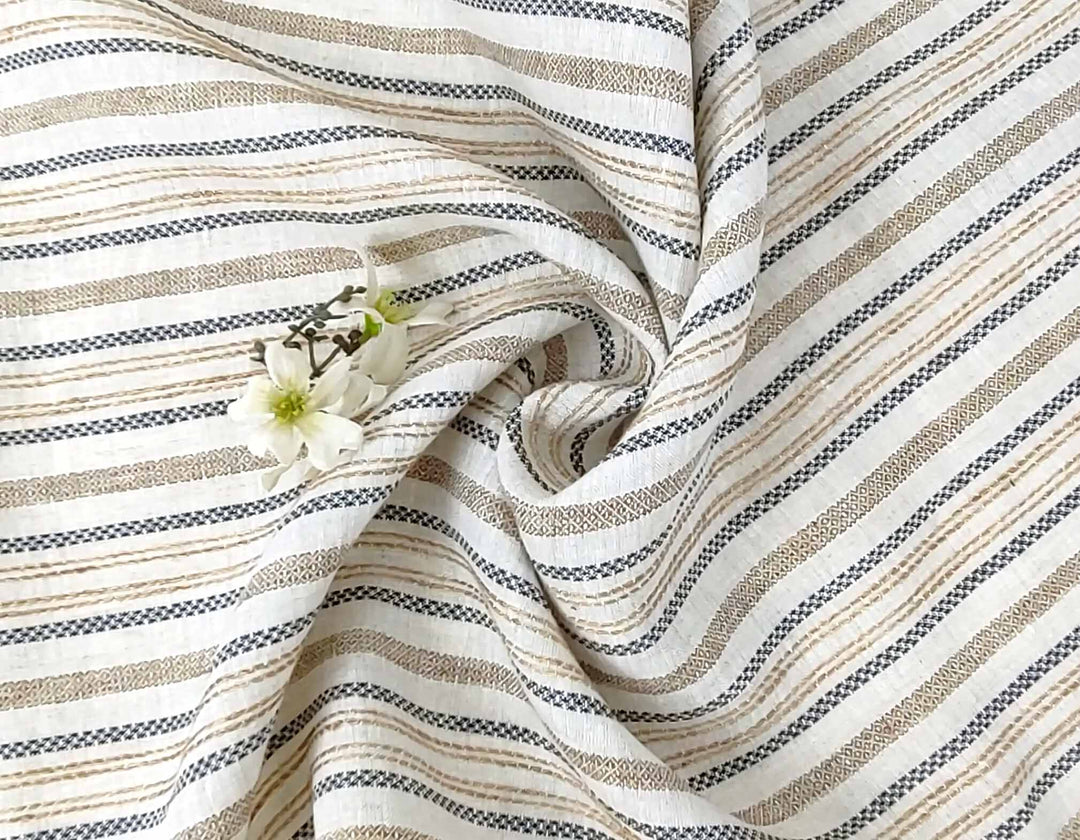 100% Linen Fabric Jacquard Stripe 6151 6206 - The Linen Lab - Beige
