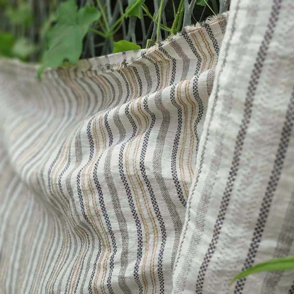 100% Linen Fabric Jacquard Stripe 6151 6206 - The Linen Lab - Beige