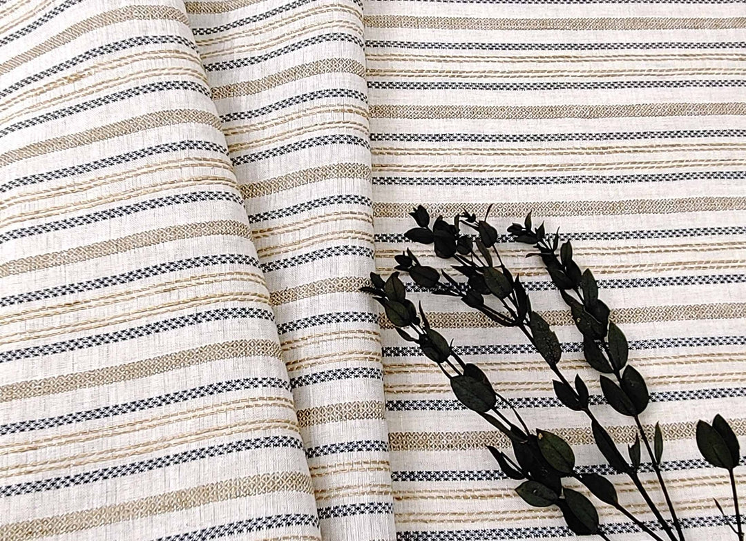 100% Linen Fabric Jacquard Stripe 6151 6206 - The Linen Lab - Beige