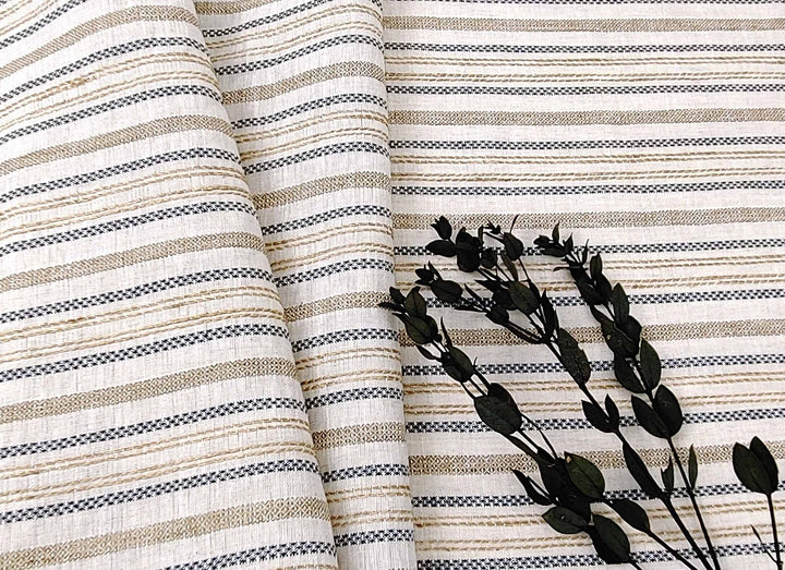 100% Linen Fabric Jacquard Stripe 6151 6206 - The Linen Lab - Beige
