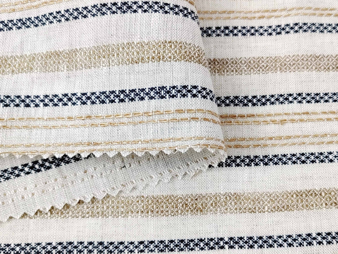 100% Linen Fabric Jacquard Stripe 6151 6206 - The Linen Lab - Beige