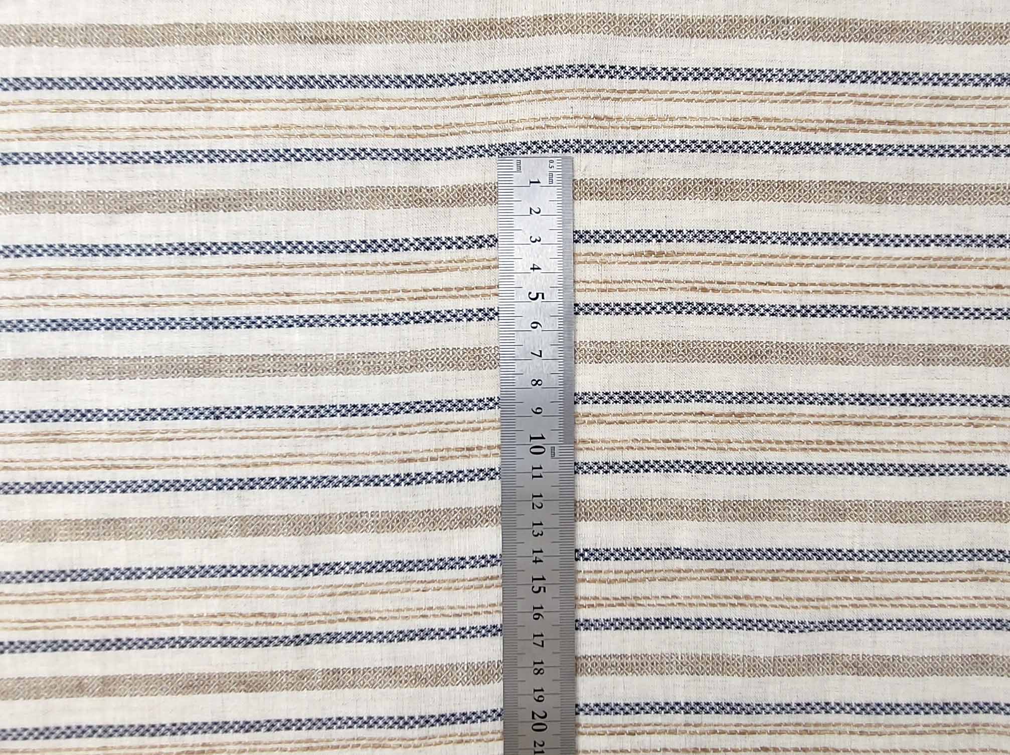 100% Linen Fabric Jacquard Stripe 6151 6206 - The Linen Lab - Beige