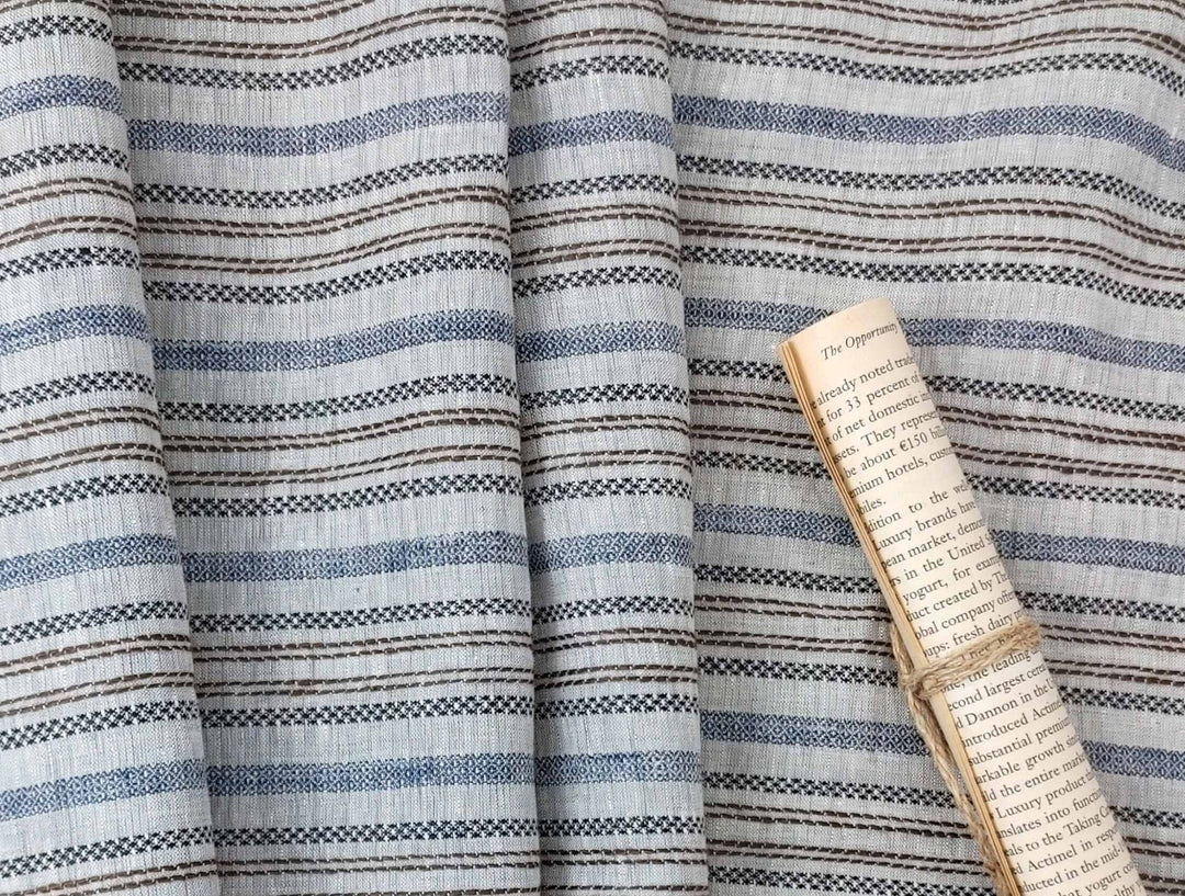 100% Linen Fabric Jacquard Stripe 6151 6206 - The Linen Lab - Grey