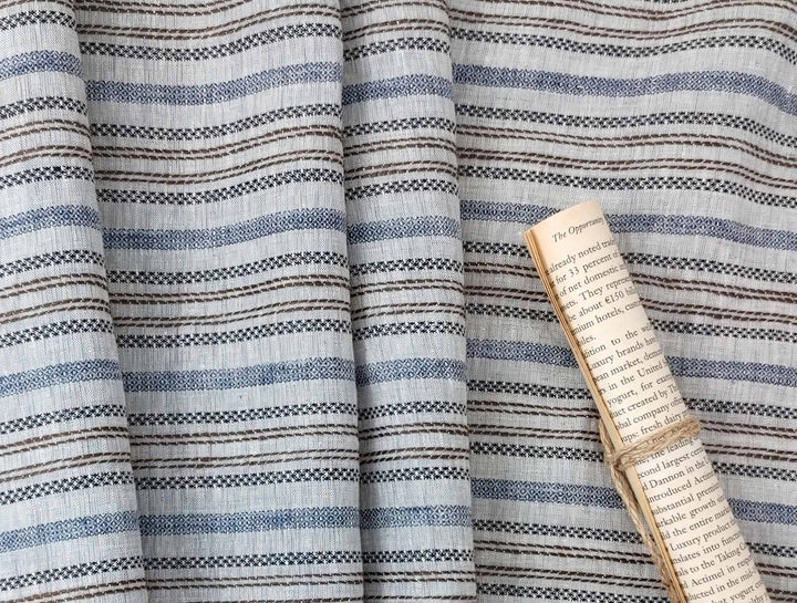 100% Linen Fabric Jacquard Stripe 6151 6206 - The Linen Lab - Grey