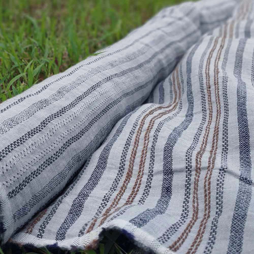 100% Linen Fabric Jacquard Stripe 6151 6206 - The Linen Lab - Grey